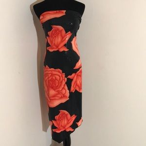 ❤️ CACHE Sequin Rose Floral Strapless Dress ❤️